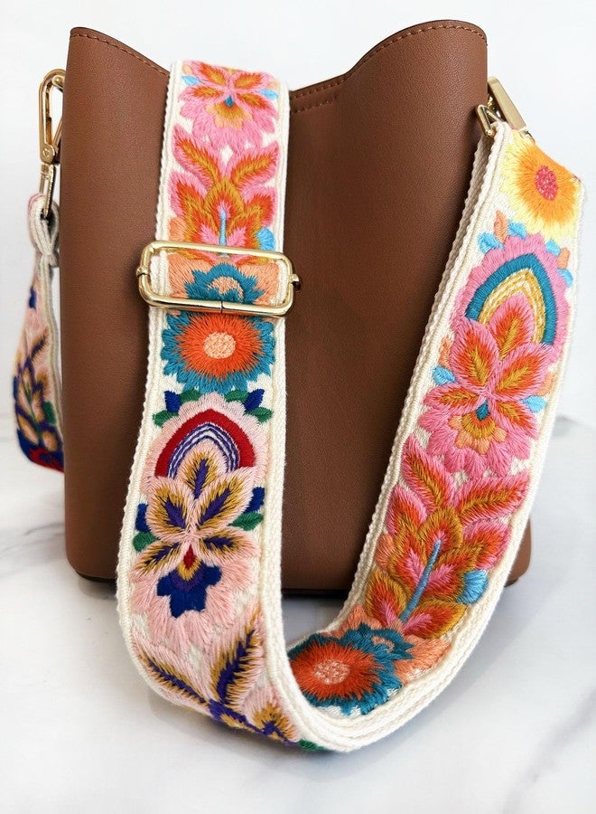TCOMVEZ Embroidery Flower Purse Strap Replacement Crossbody for Handbags Women Guitar Strap 2 inch Wide Adjustable Bag Straps (Ivory) - Image 2